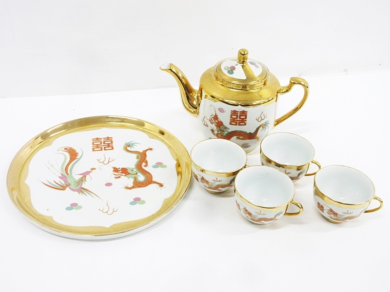 中国，茶具，茶器，置物，青白磁風景画陶器器 景徳鎮・青花山水茶杯