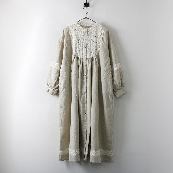 美品 SM2 Samansa Mos2 サマンサモスモス 胸元重ねレースワンピース F/ベージュ フレア【2400012202726】 Samansa SM2 Mos2 シャツ Mos2サマンサモスモスSM2コットンリネン Mos2）