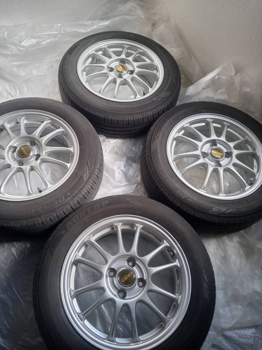 ★国産ダンロップタ夏用タイヤ１７５／６５R１５装着　PCD100　4穴　オフセット＋４５アルミホイール！ヴィッツ　フィット　キューブ等～
