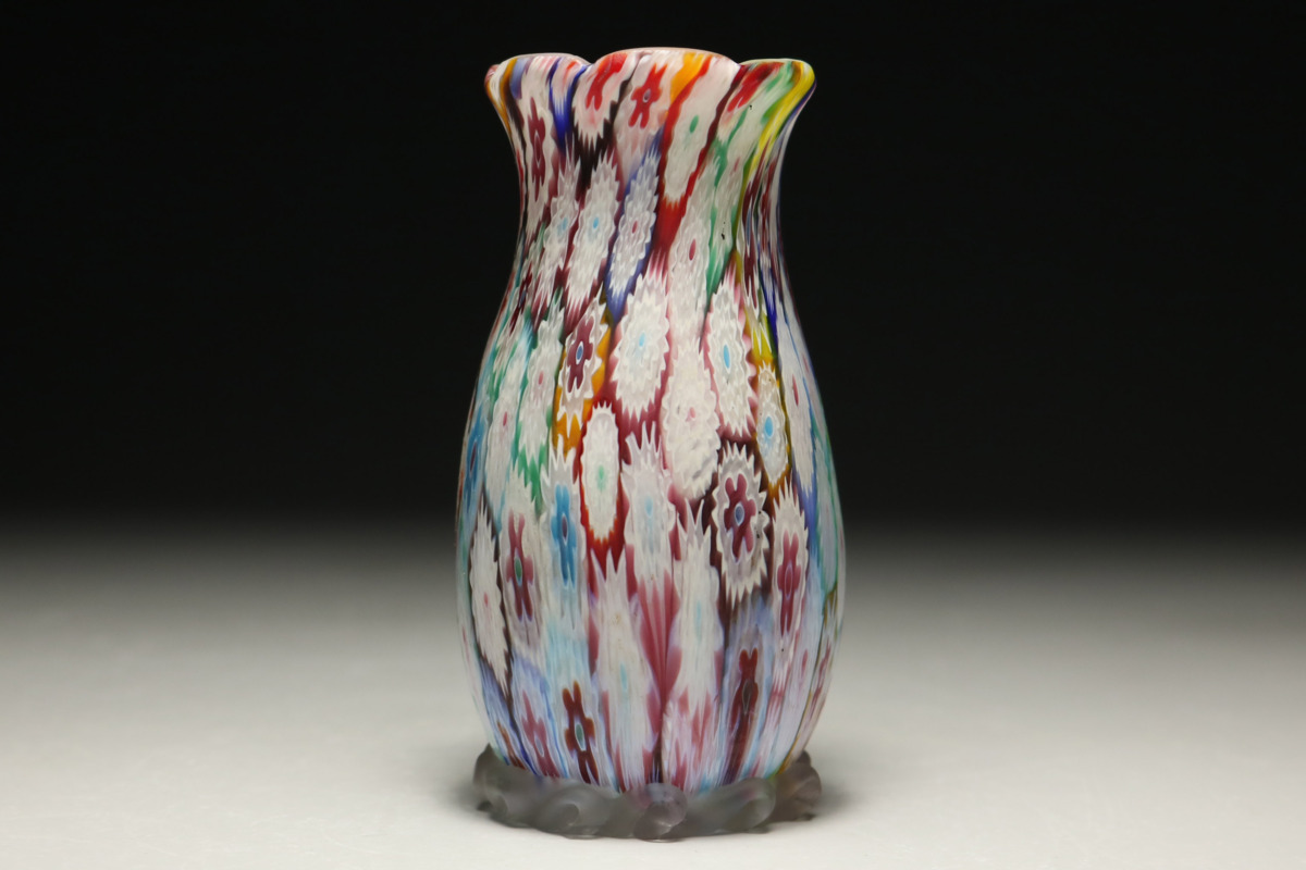 ☆壱☆ムラノガラス ミルフィオリ フラワーベース/花瓶 高さ 19cm 幅