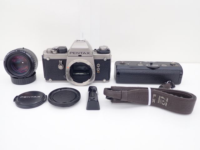 人気セール，豊富な PENTAX LX チタン75周年記念モデル +smc PENTAX-A F1.4 50mm 単焦点 レンズ セットWINDER ストラップ グリップ付 ペンタックス ∽5FF00-3(ペンタックス)｜売買されたオークション情報、yahooの商品情報をア マニュアルフォーカス