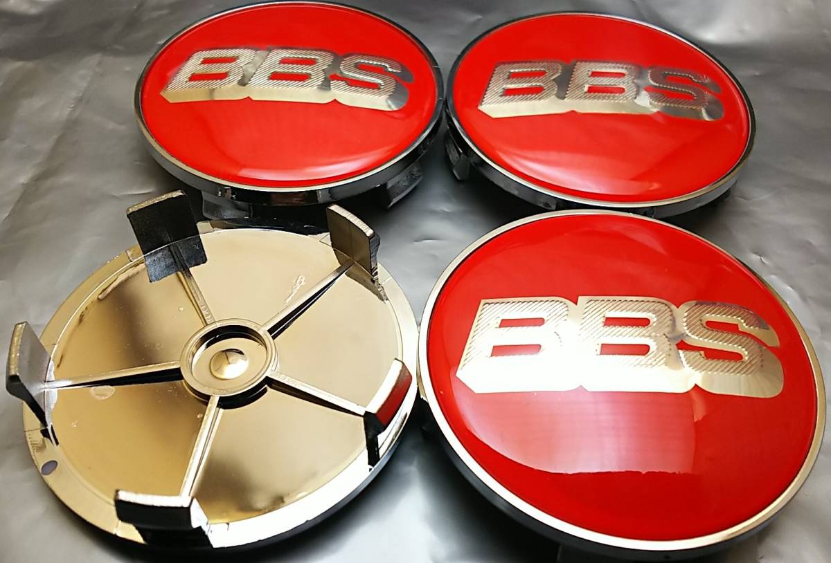BBS 68mm レッド / シルバー ホイールセンターキャップ 4個セット