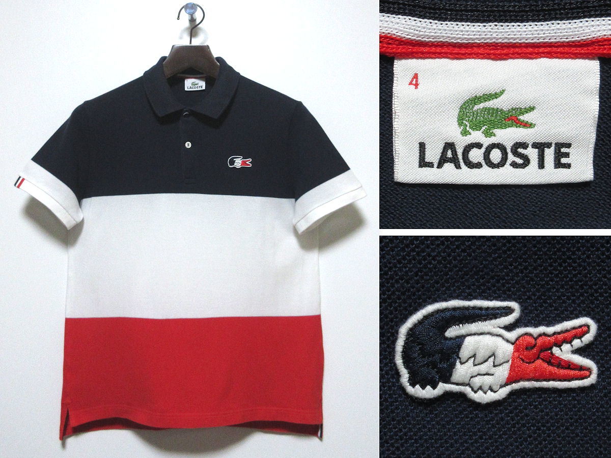LACOSTE ラコステ PH6150 トリコロール配色 ポロ シャツ 4 ネイビー