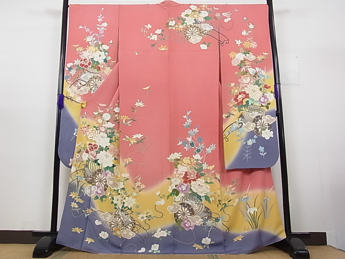 着物屋こころ□豪華振袖 駒刺繍 絞り 更紗花唐草文 金銀糸 正絹 逸品