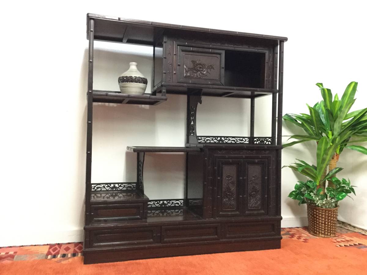 家具 小型茶棚 /飾り棚/収納棚 透かし彫り/レトロ/箪笥 古家具 家具