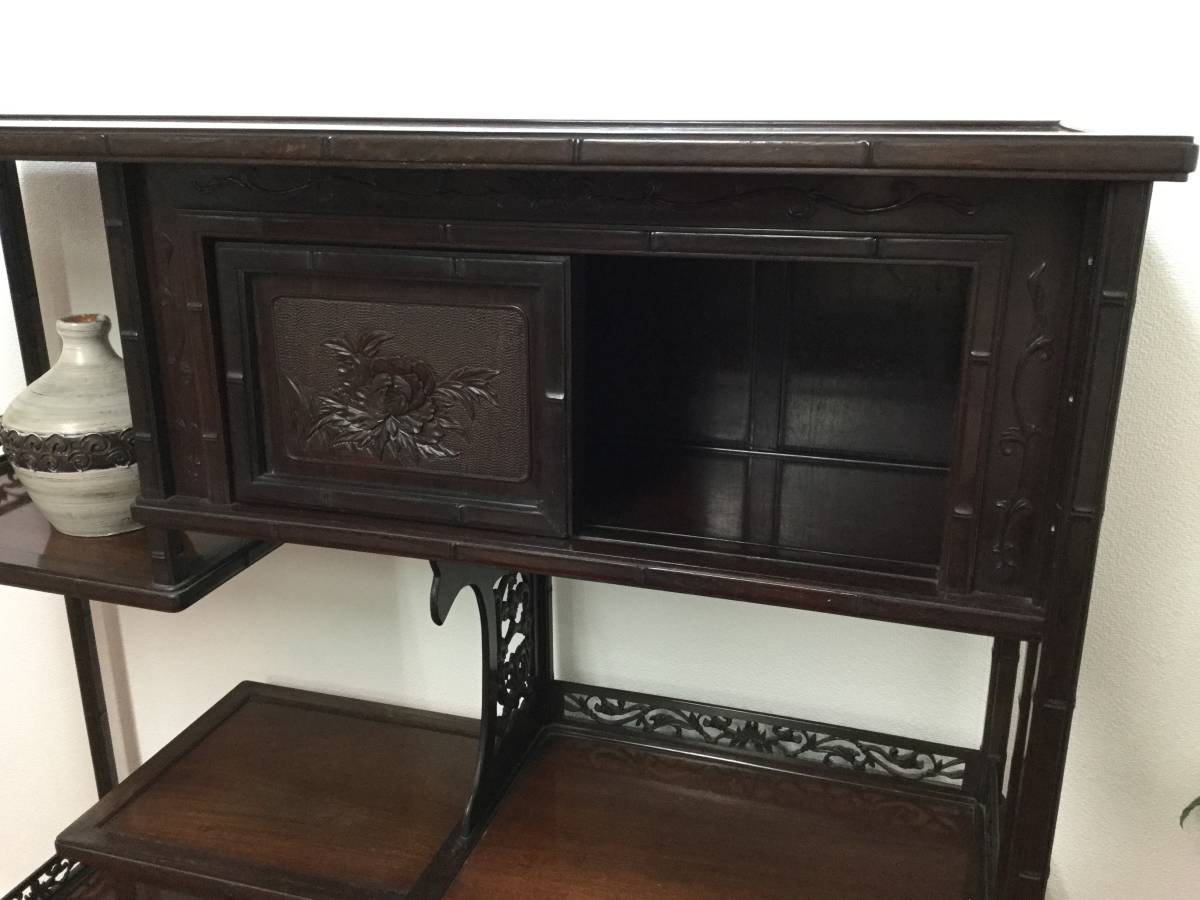 家具 小型茶棚 /飾り棚/収納棚 透かし彫り/レトロ/箪笥 古家具 家具