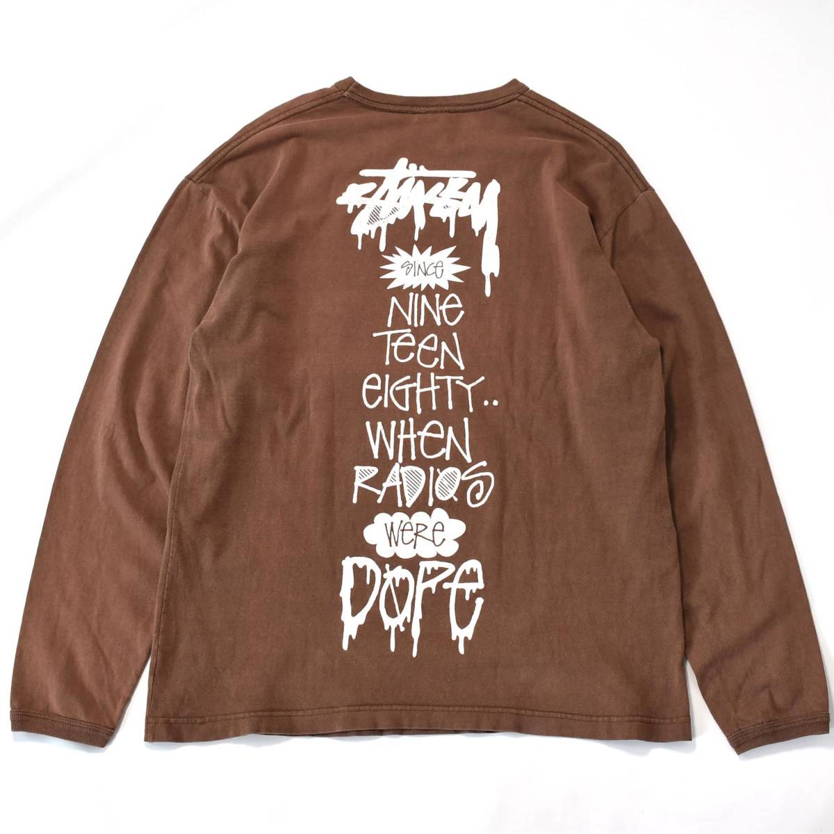 M] 00s OLD STUSSY 両面 プリント 長袖 Tシャツ ブラウン ステューシー 