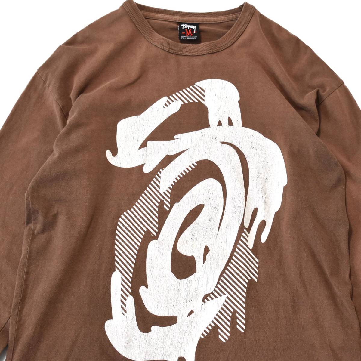 M] 00s OLD STUSSY 両面 プリント 長袖 Tシャツ ブラウン ステューシー 