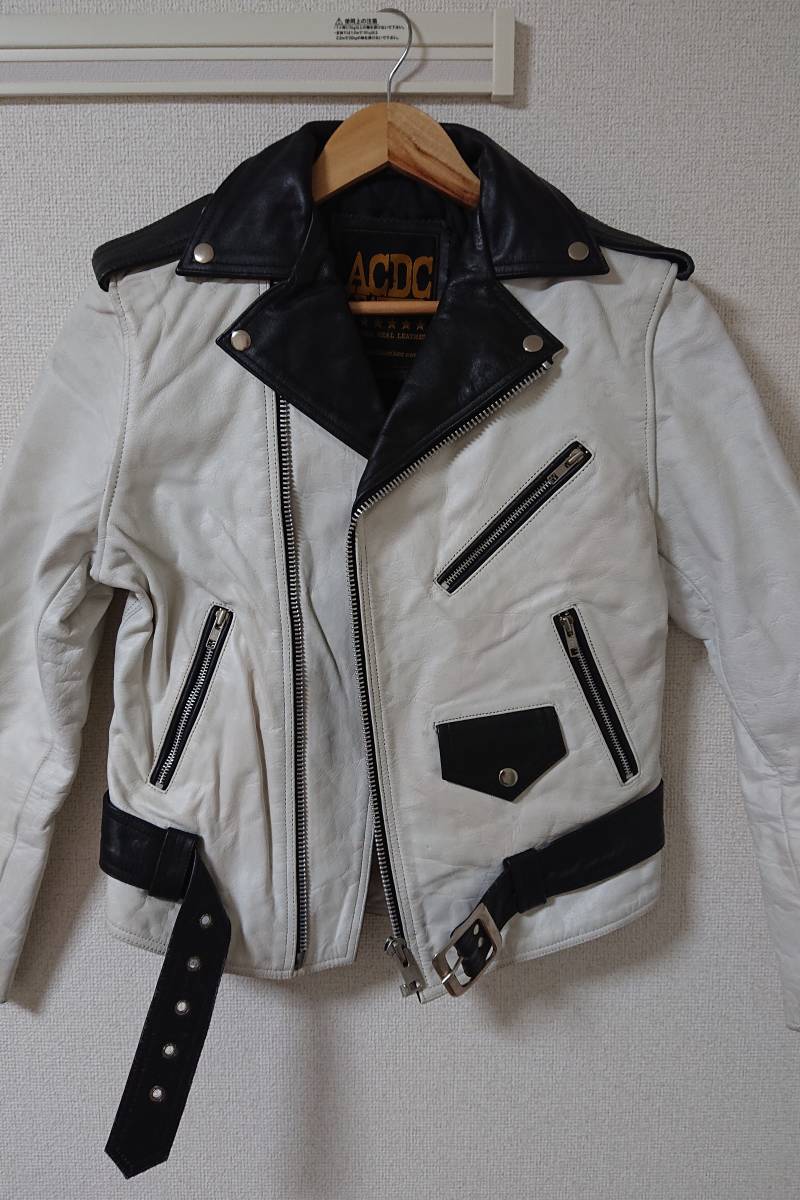ACDC LEATHER ダブルライダース ホワイト ブラック サイズ38 ACDC LEATHER本革レザーダブルライダースジャケット白ホワイト36 即決