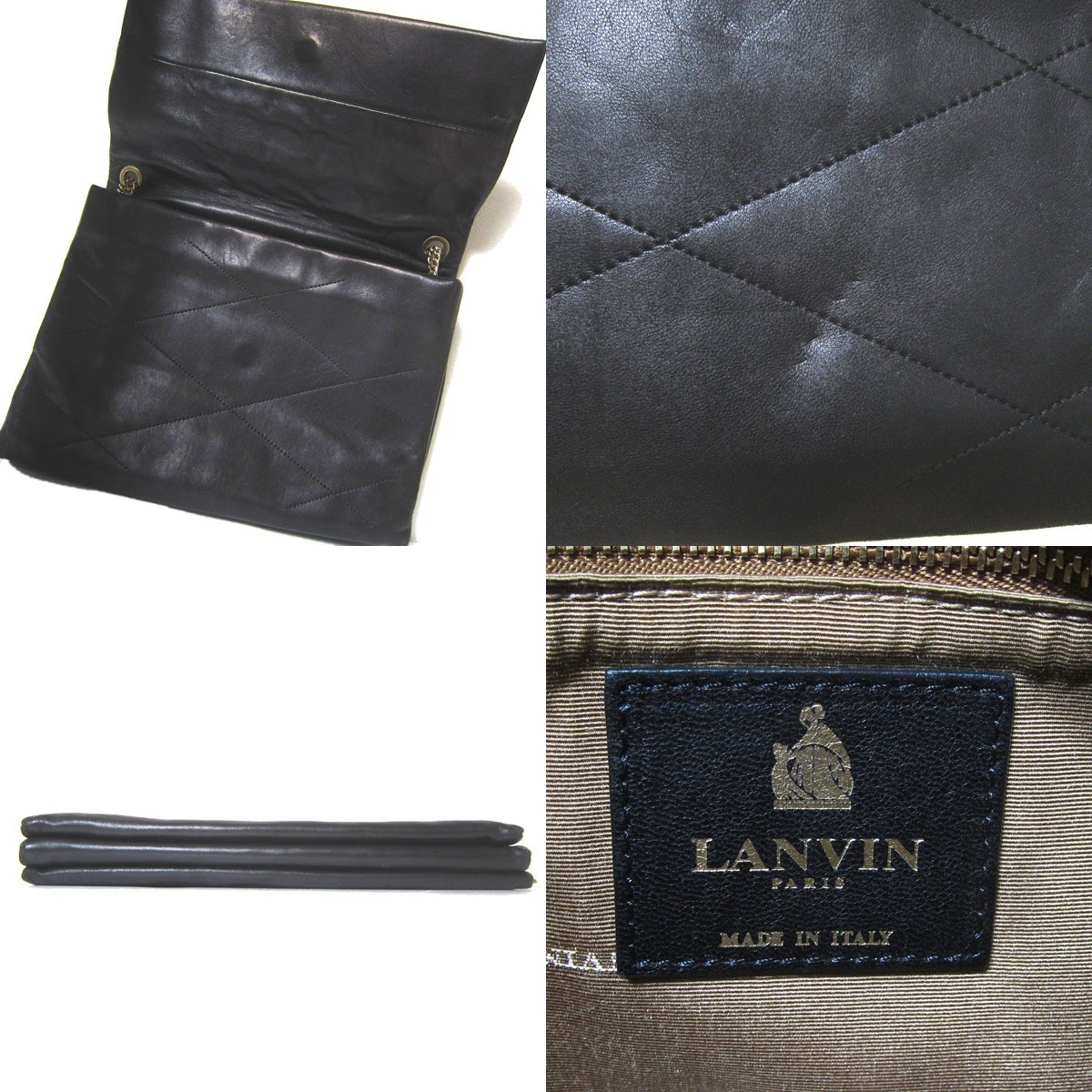 LANVIN レザー ランバン en Bleu - ネイビー PARIS＂キルティング 