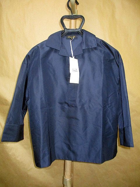 Drawer シルク100% ツイル ブラウス ネイビー 36 タグ付き(トップス