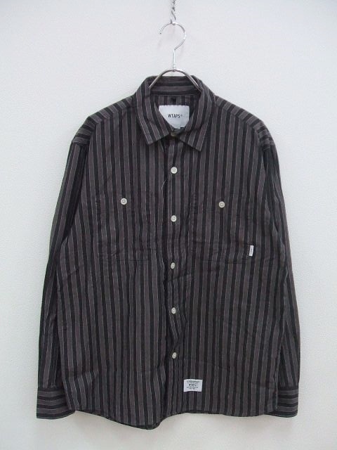 1-0624M♪W)taps/BOUTIQUE/SHIRT.COTTON.HELL IN BONE/ストライプシャツ/ブラック×グレー/長袖//サイズX01/ダブルタップス/ABMF84471