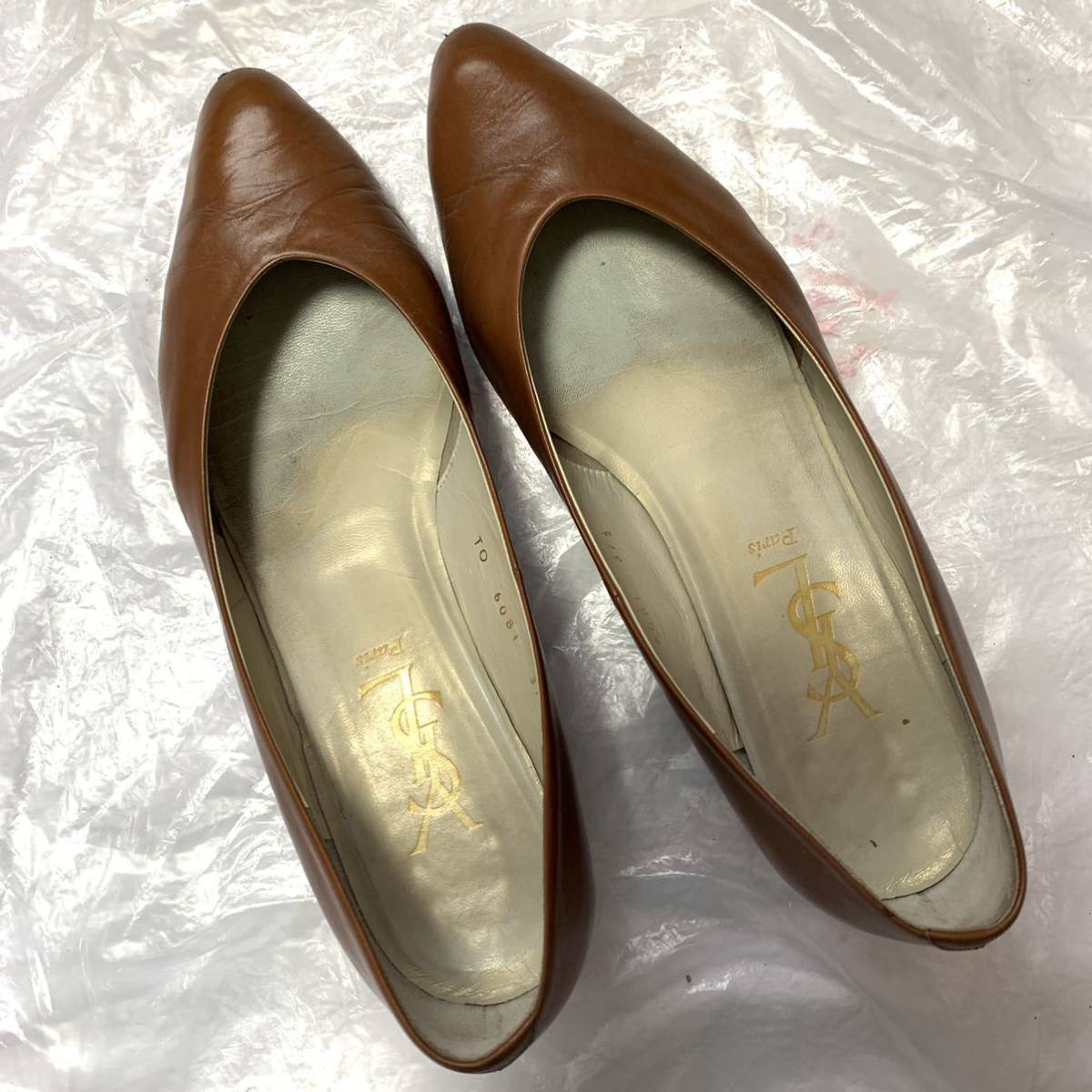 使用感あり YSL ブラウン レザーパンプス ローヒール Yves Saint 