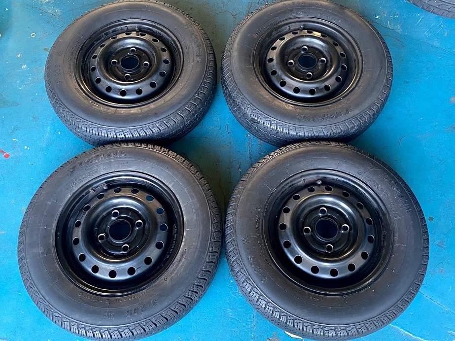 溝有! 145/80R12 夏タイヤ 4本 ホイール付 12インチ ホンダ純正 12x4J PCD100 +40 JB1ライフ バモス アクティ ザッツN-VANハイゼット軽トラ