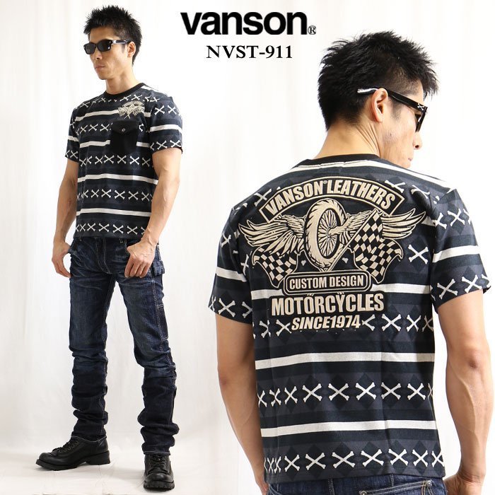 VANSON LEATHERS 【定価7900】 半袖ジャガードTEE NVST-911 BLACK サイズ L