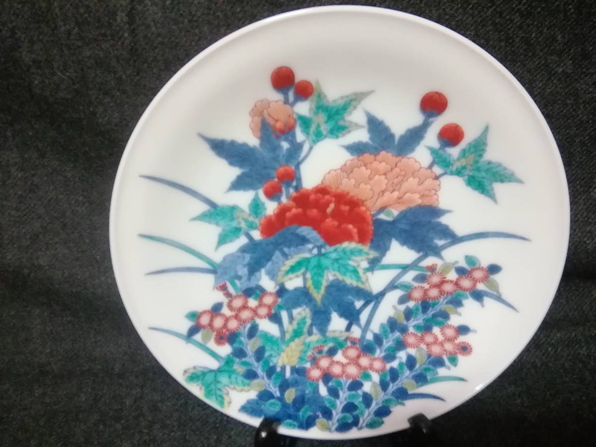 美術品・アンティーク・コレクション 有田焼 今右衛門窯 色鍋島芙蓉絵額皿