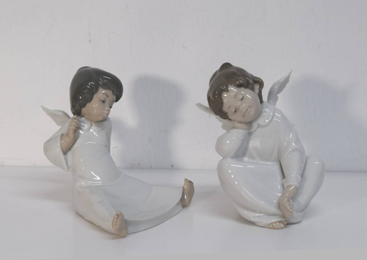 ■ リヤドロ　フィギュリン　天使の考えごと「なんとかなるよ」「えーと、それは」2体セット USED品 ■