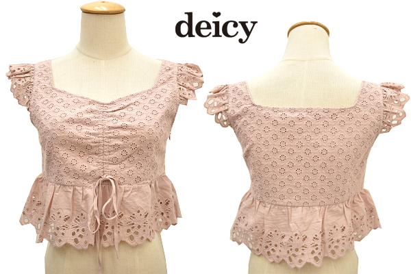 deicy - deicy リボン シャーリング コットン レース ブラウス 新品未使用 春夏 Y-2147☆送料無料☆新品☆DEICY デイシー☆定価 X00 ベビーピンク