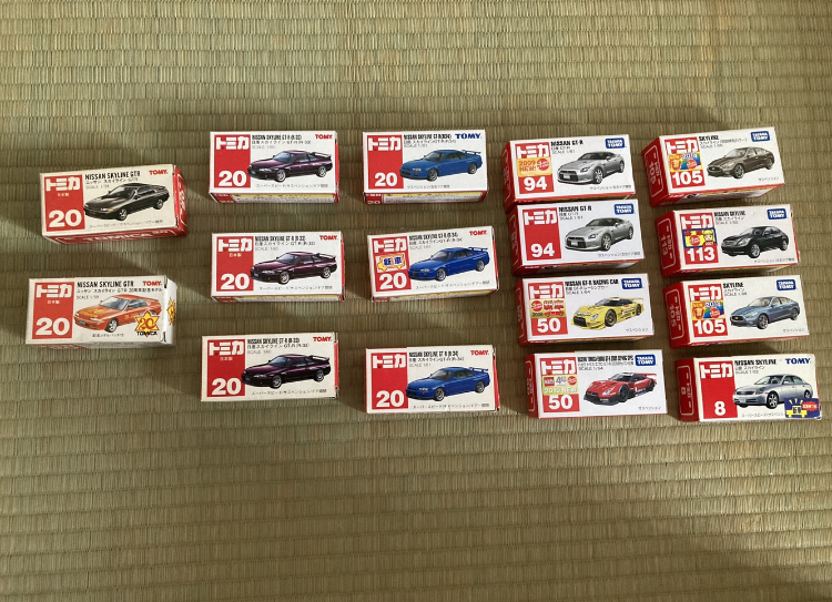 トミカ　赤箱　スカイライン　セット　日本製あり　R32 R33 R34 R35 当時物 トミカ ミニカーショップ 日本製 博品館トイパーク 絶版 箱付き