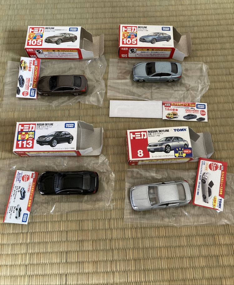 トミカ　赤箱　スカイライン　セット　日本製あり　R32 R33 R34 R35 当時物 トミカ ミニカーショップ 日本製 博品館トイパーク 絶版 箱付き