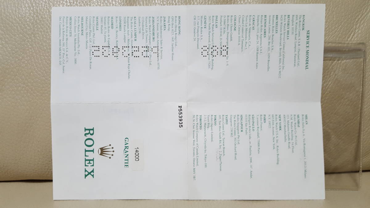 ROLEX ロレックス ギャランティー 付属品 ROLEX ロレックスギャラン