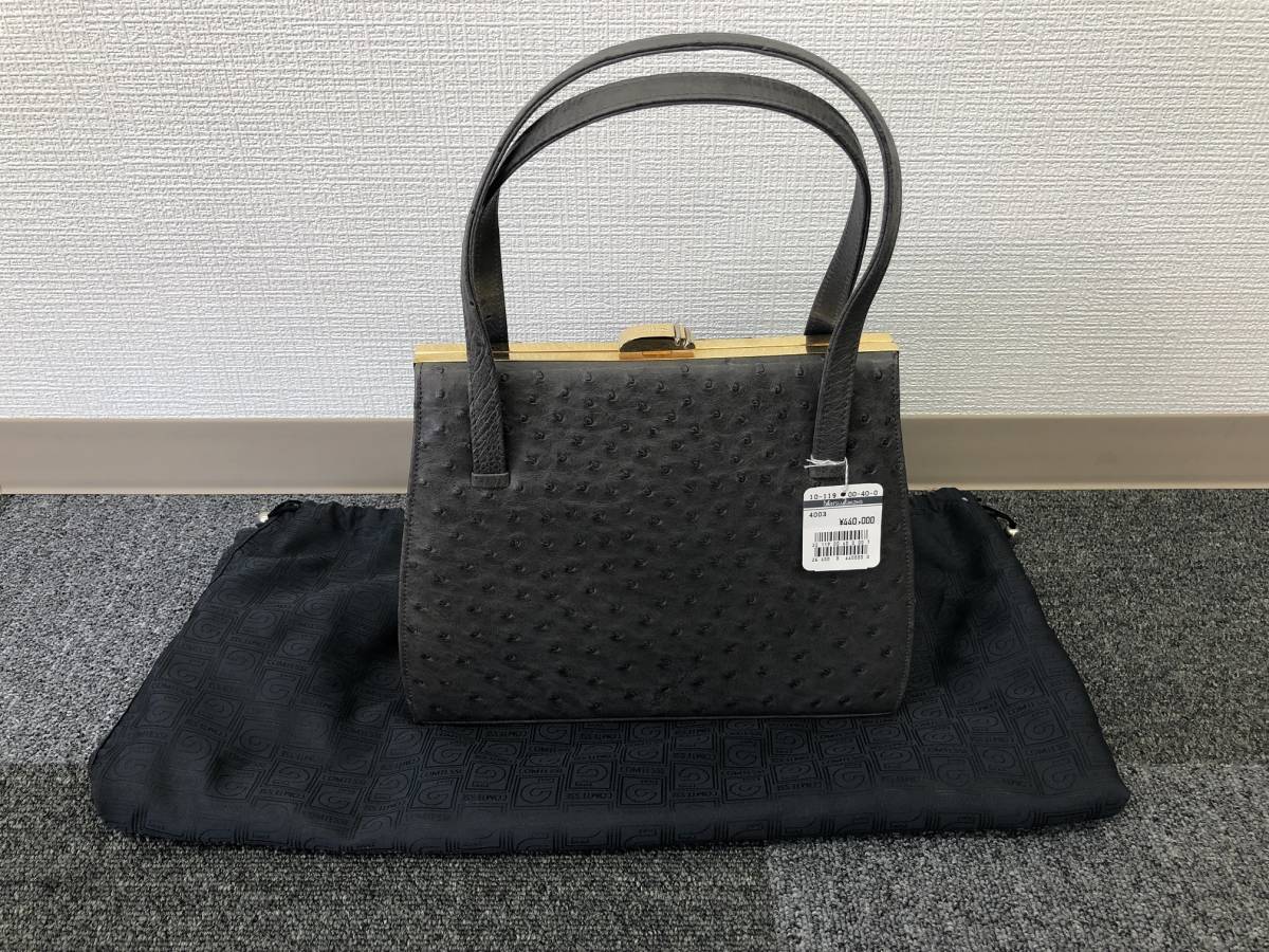 あ*ん様 COMTESSE コンテス オーストリッチ ハンドバッグ 黒 金具ゴー コンテス ハンドバッグ ショルダーバッグ COMTESSE オーストリッチ製