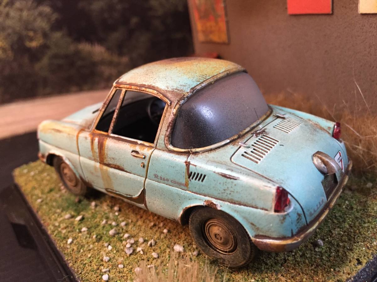 昭和レトロな風景 1/32 マツダ クーペ 旧車 自作ジオラマ完成品 ケース