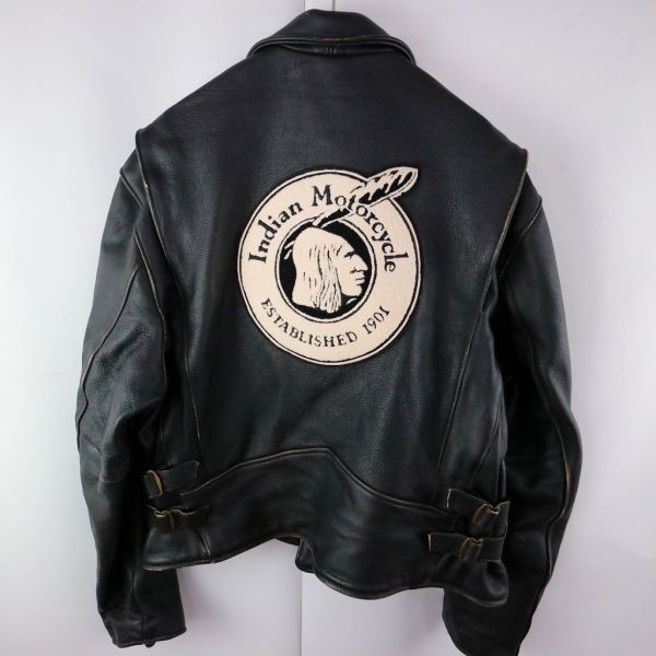 INDIAN MOTORCYCLE ライダースジャケット ダブルライダース アメリカン チョッパー ボバー 黒 (XL) 大きいサイズ 中古 古着 J5721