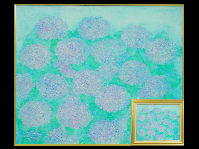 園山幹生 油彩 キャンバス 額装 エズ(紫陽花)風景画 F20号 1994年作