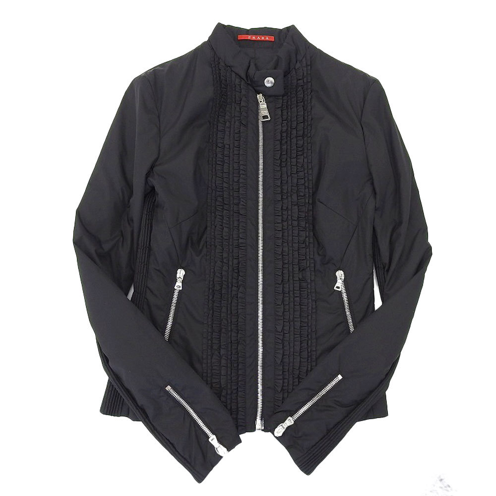 超美品 プラダ PRADA レッドプレート フロントフリル ナイロン 