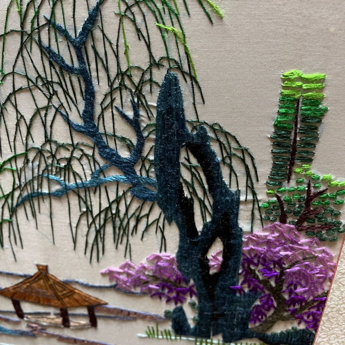 豪華両面屏風 手刺繍 八曲 漢文 昭岩在銘 中国 山水風景図