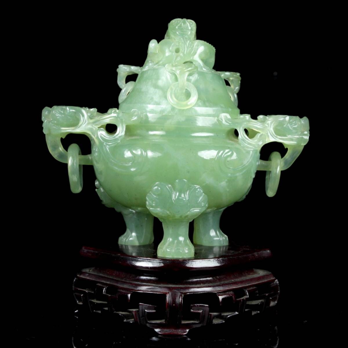 HOT，爆買い *。◇爛◇ 中国古玩 玉製 翡翠 獅子彫刻香炉 18cm