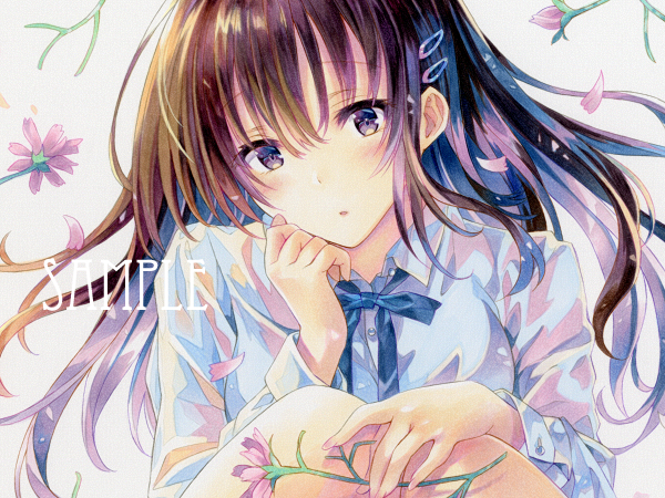 ❤超美人★手書き美人イラスト(220602)★配送無料 moco 手描きイラスト「秋桜」オリジナル/少女/美人画/花/絵画/日本画