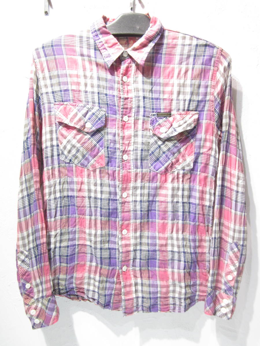 Hysteric Glamour ヒステリックグラマー　シャツ M HYSTERIC GLAMOUR シワ加工 長袖 チェック シャツ Lサイズ