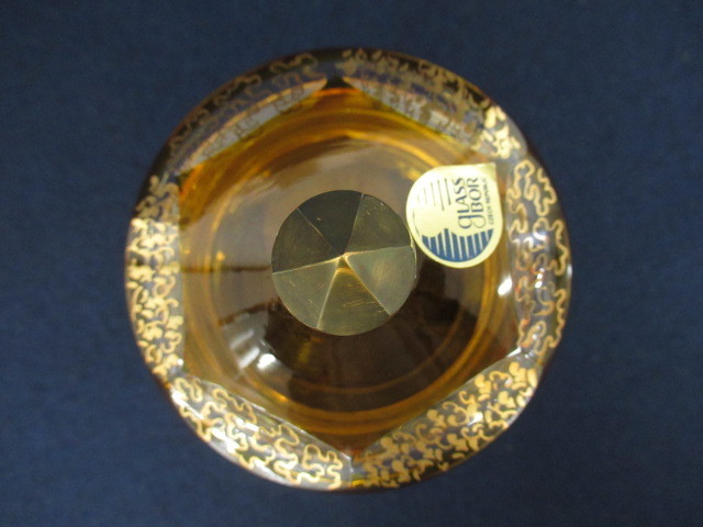 ボヘミアガラス 蓋付きボウル 金彩 木箱付き 安い，HOT J2130 glass bor/ガラスボール「金彩 ローズ文 カットガラス
