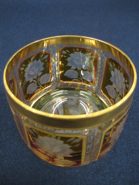安い，HOT J2130 glass bor/ガラスボール「金彩 ローズ文 カットガラス