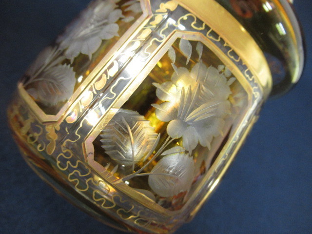 安い，HOT J2130 glass bor/ガラスボール「金彩 ローズ文 カットガラス