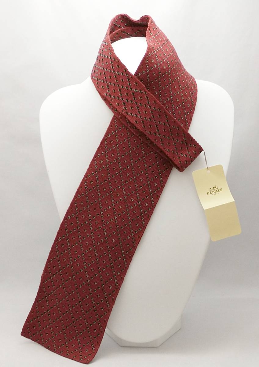 HERMES エルメス ニットタイ 赤 レッド ネクタイ シルク100% 絹100