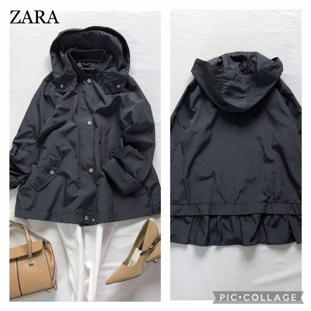 ZARA 大人秋可愛いスタイル 肌寒い日に◎ ネイビー バックフリルフード 