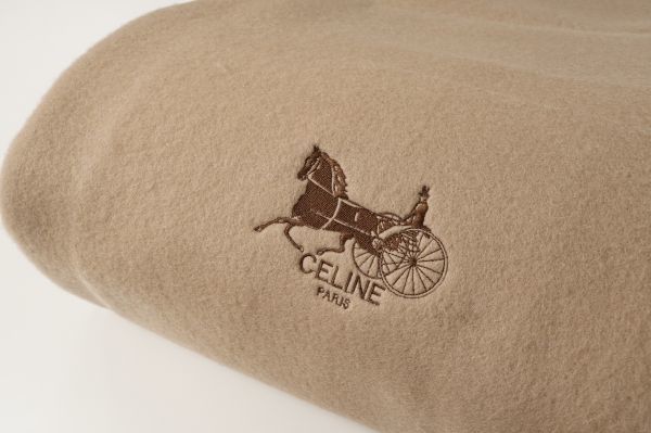 TD0347//未使用*セリーヌ/CELINE*ニューサルキー/馬車刺繍/純毛毛布/毛100