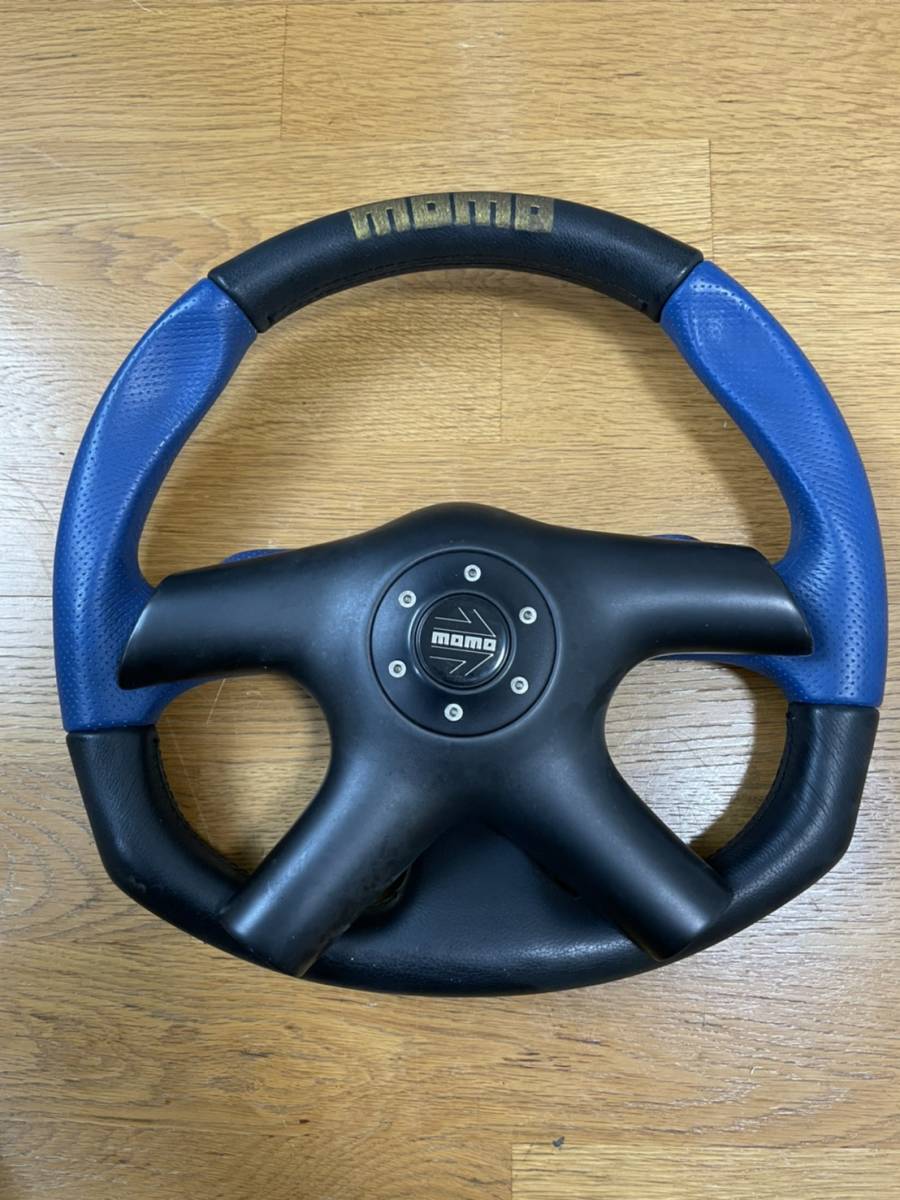 【中古】momo ステアリングホイール MOMO モモ ステアリングホイール 黒 青 ブルー 中古 (7) パーツ