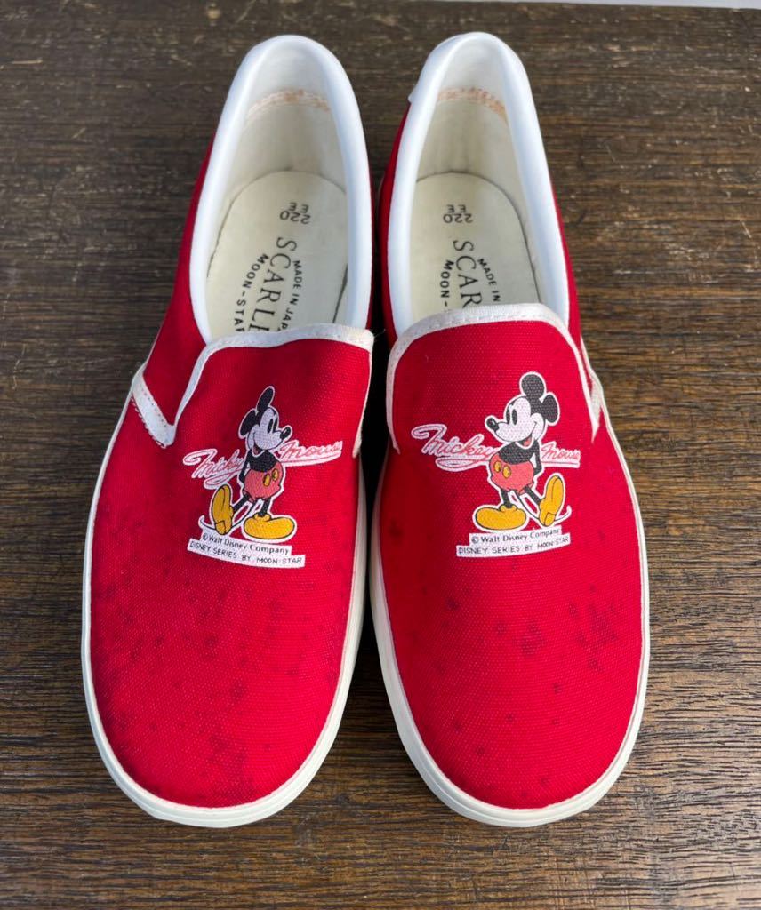 新古品 Disney ミッキーマウス スリッポン レッド 22.0cm EE ムーン 