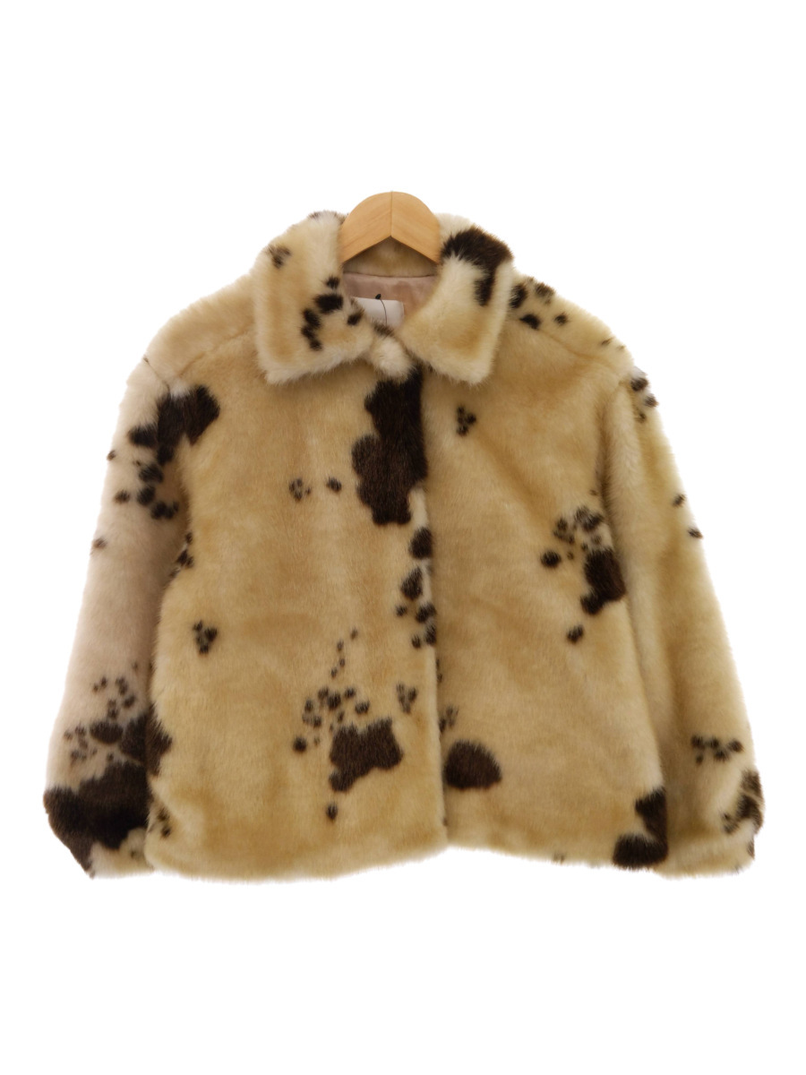 uene/牛柄ファーコート/ベージュ