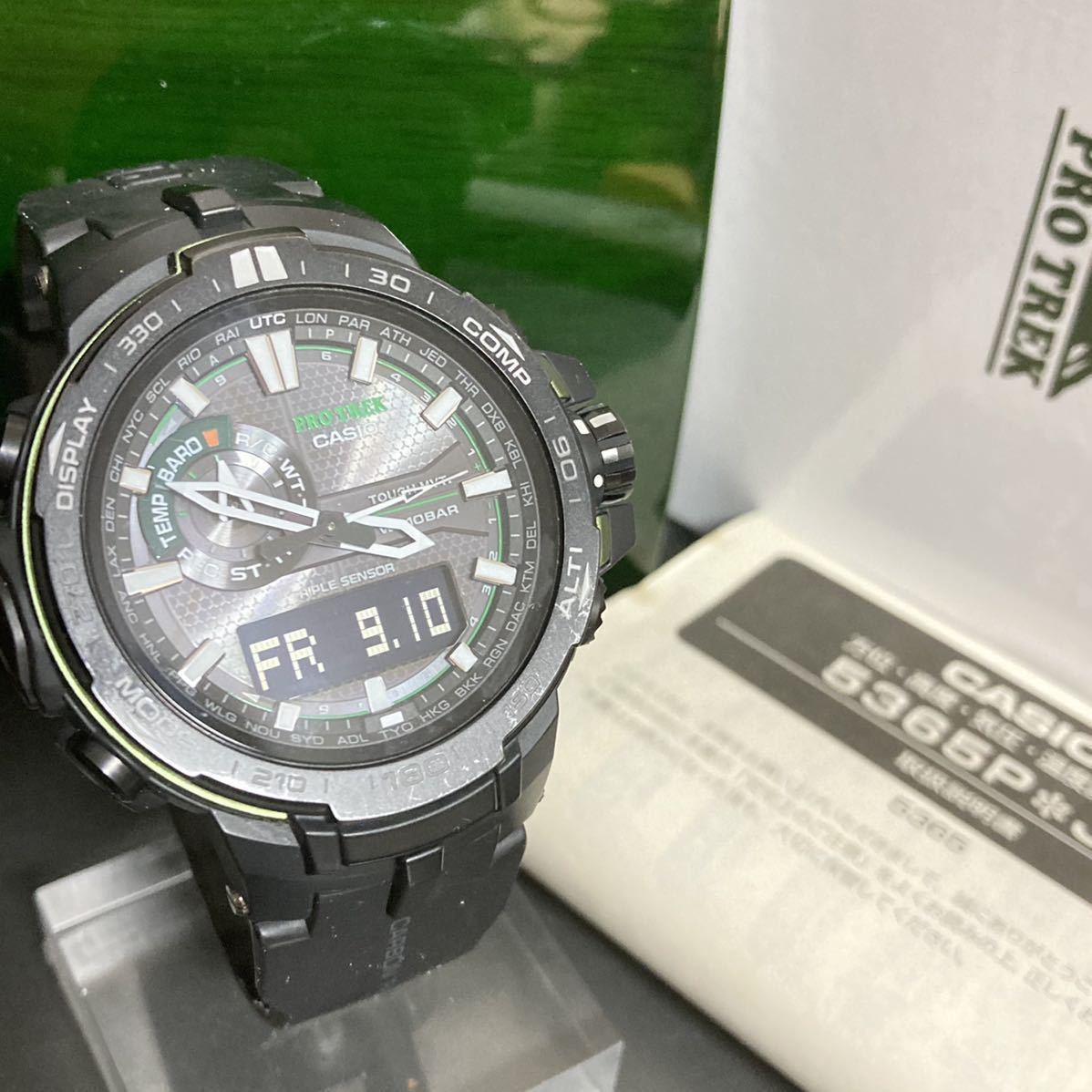 美品 PROTREK PRW-6000Y-1AJF タフソーラー 電波受信 電波ソーラー マルチバンド6 トリプルセンサver.3 アナデジ ブラック グリーン 箱説付