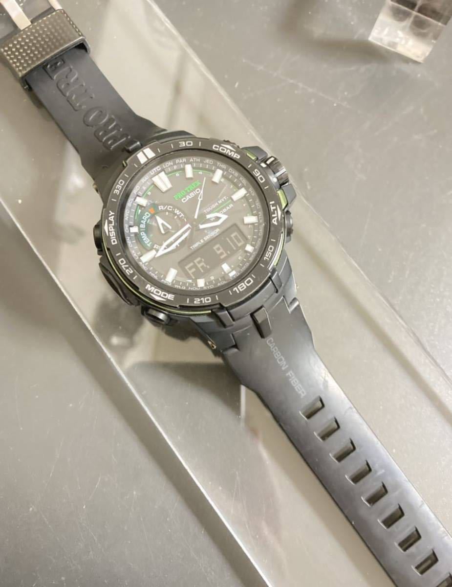  美品 PROTREK PRW-6000Y-1AJF タフソーラー 電波受信 電波ソーラー マルチバンド6 トリプルセンサver.3 アナデジ ブラック グリーン 箱説付