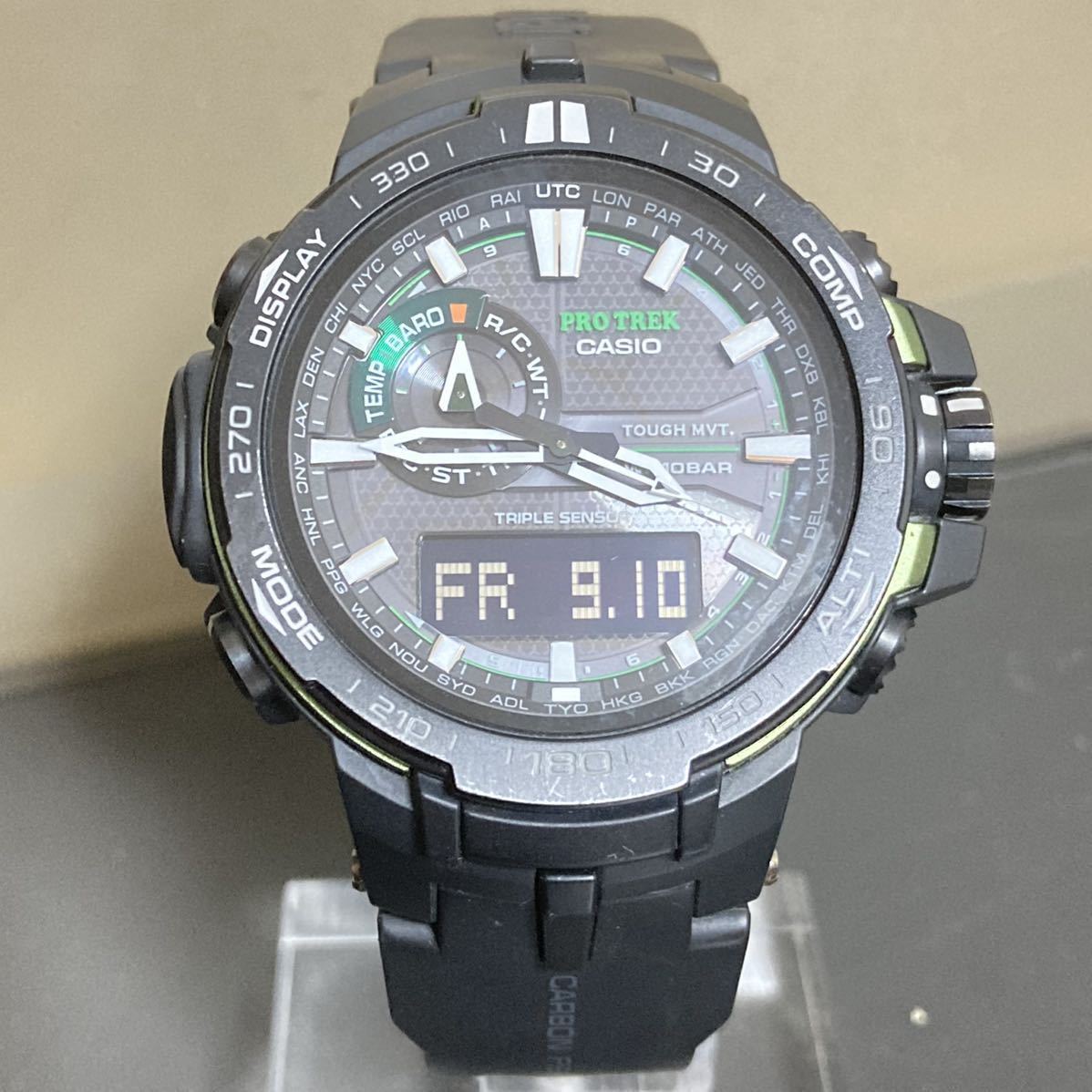  美品 PROTREK PRW-6000Y-1AJF タフソーラー 電波受信 電波ソーラー マルチバンド6 トリプルセンサver.3 アナデジ ブラック グリーン 箱説付