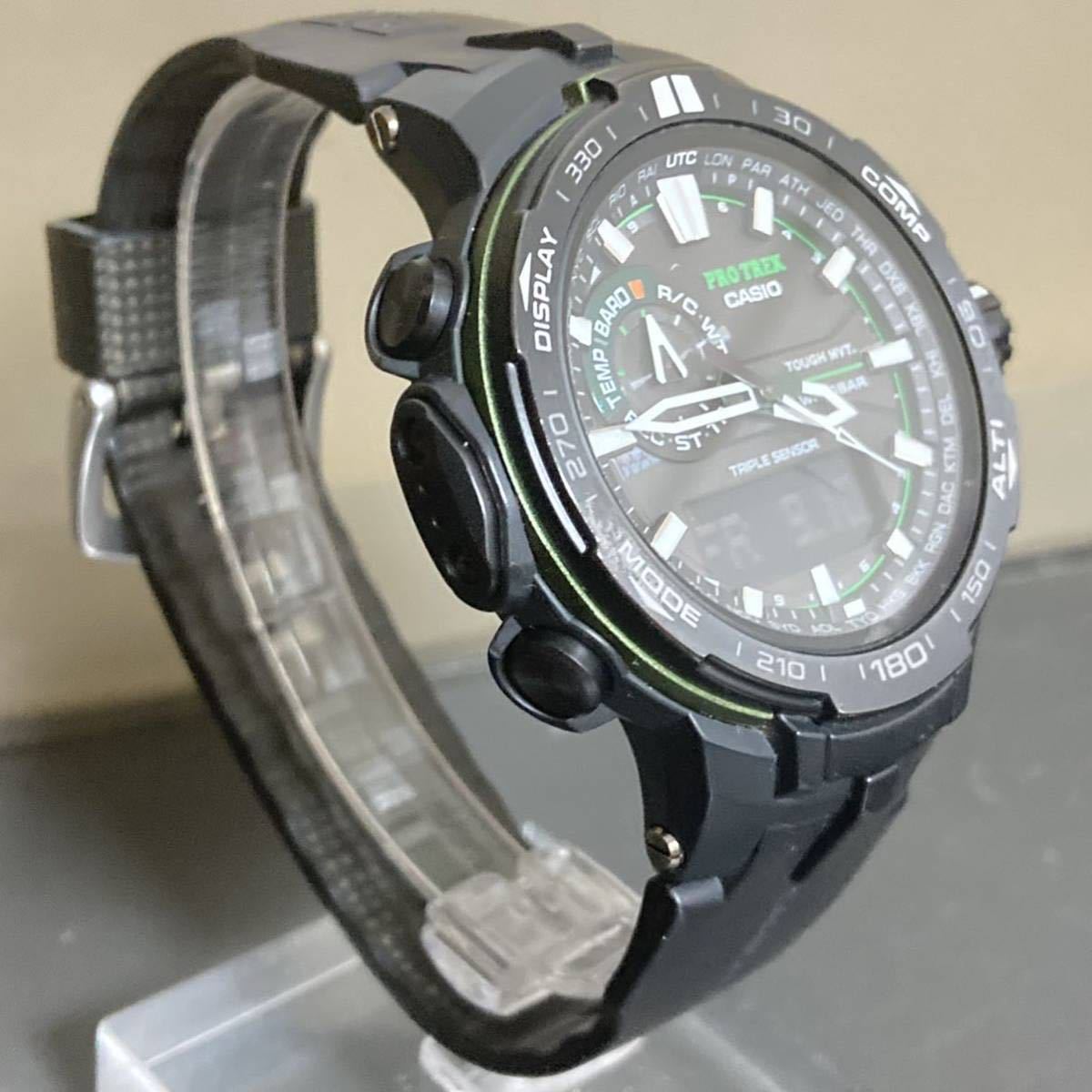 美品 PROTREK PRW-6000Y-1AJF タフソーラー 電波受信 電波ソーラー マルチバンド6 トリプルセンサver.3 アナデジ ブラック グリーン 箱説付
