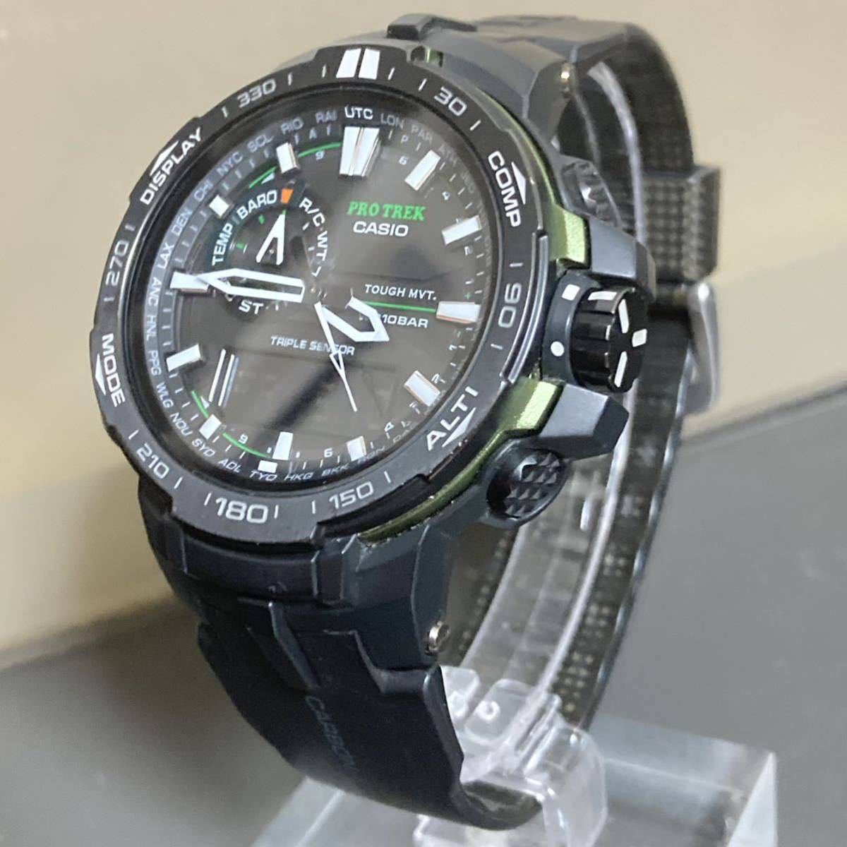  美品 PROTREK PRW-6000Y-1AJF タフソーラー 電波受信 電波ソーラー マルチバンド6 トリプルセンサver.3 アナデジ ブラック グリーン 箱説付