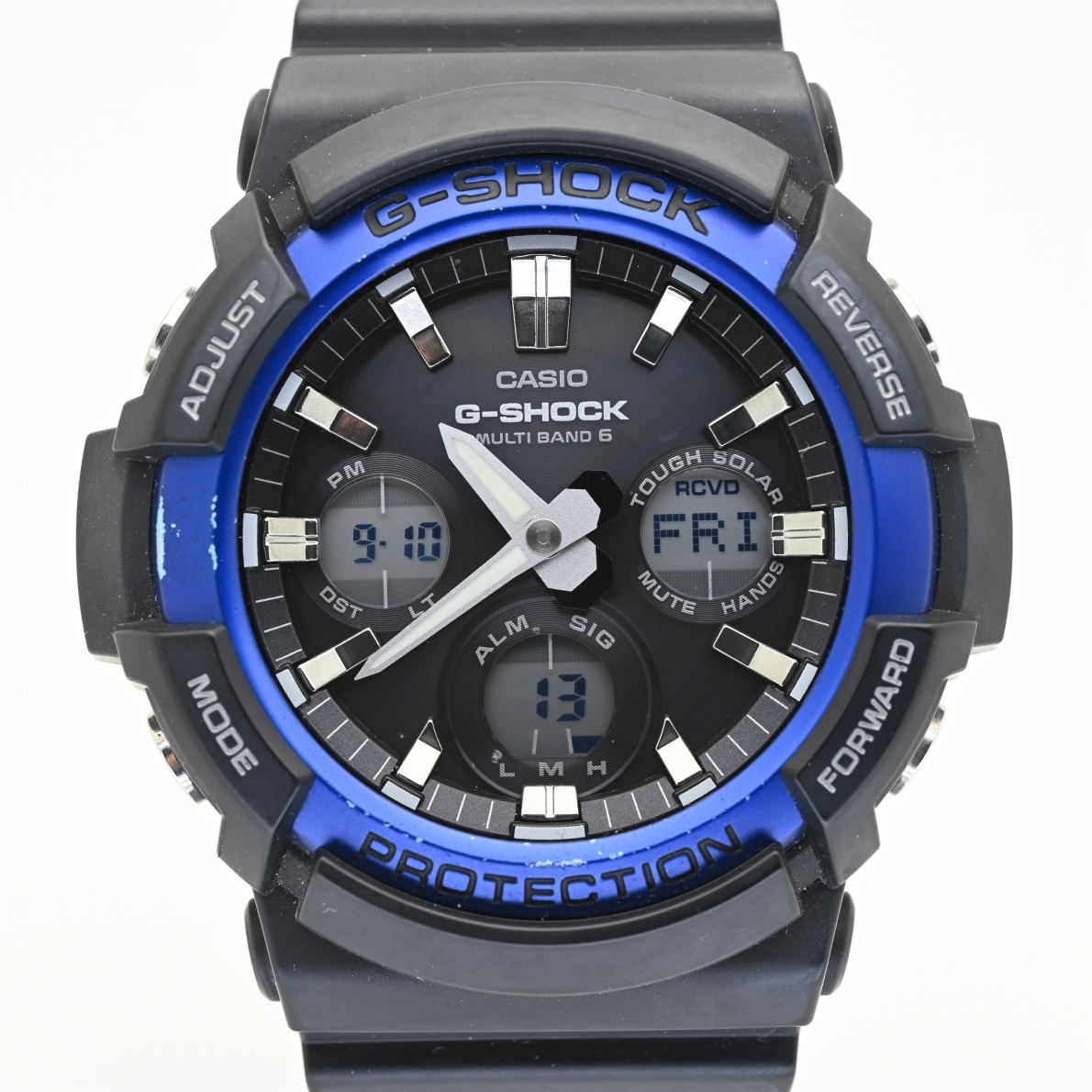 動作良好■G-SHOCK 電波ソーラー GAW-100B-1A2 LEDライト マルチバンド6 黒青ブルーブラック タフソーラー アナデジ/デジアナ カシオ 1円