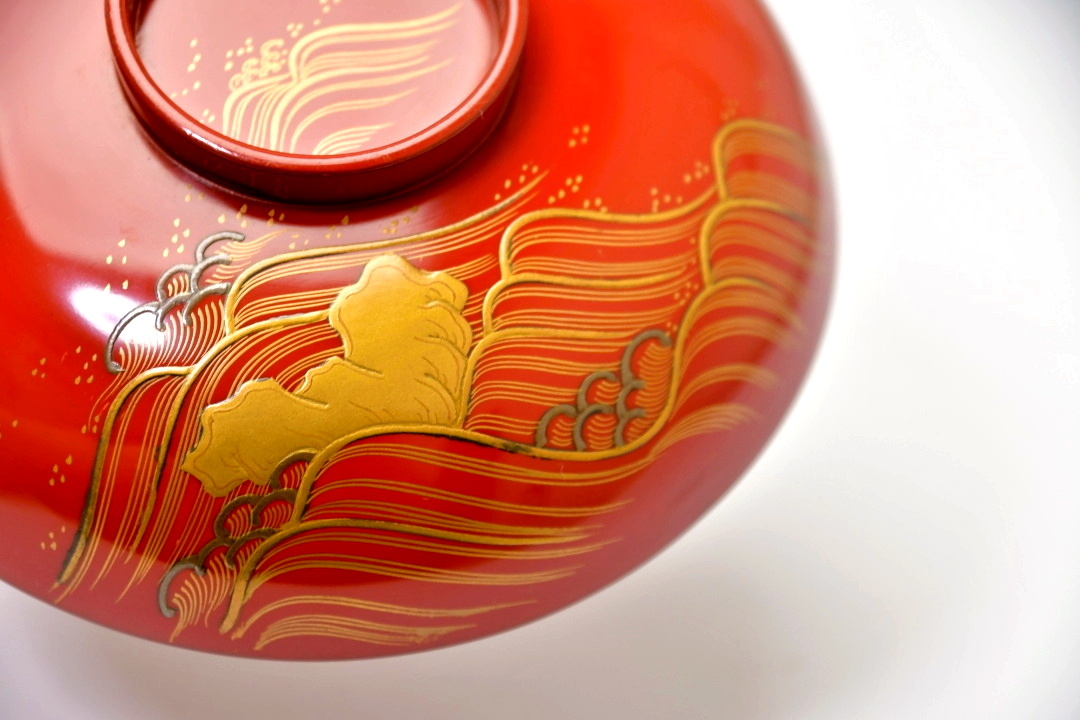 新作入荷，新作登場 175 波千鳥金蒔絵本朱吸物椀 9客 ○